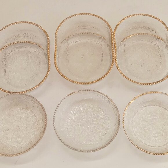 VTG Depression Jeannette Glass Harp Beaded Set of 6 Coasters Pats Sauce Dishes - Picture 10 of 12